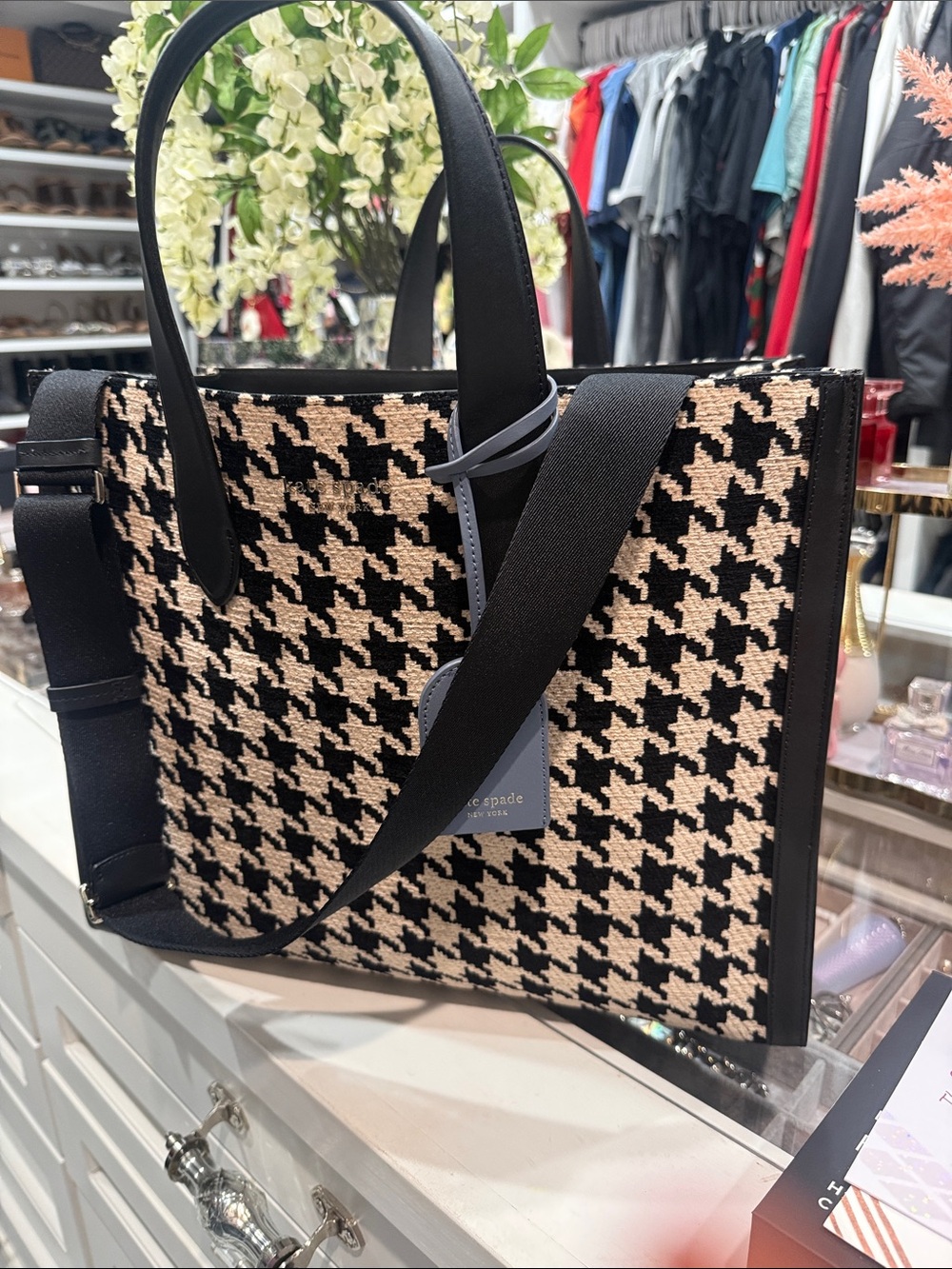 Authentic Kate Spade Black & Cream Houndstooth Tote
